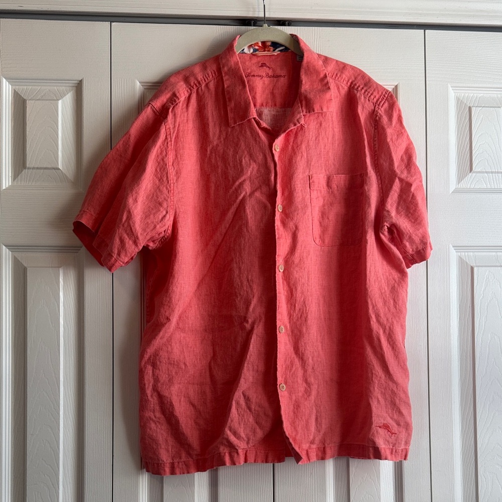 Tommy Bahama Red Linen Button Down Shirt